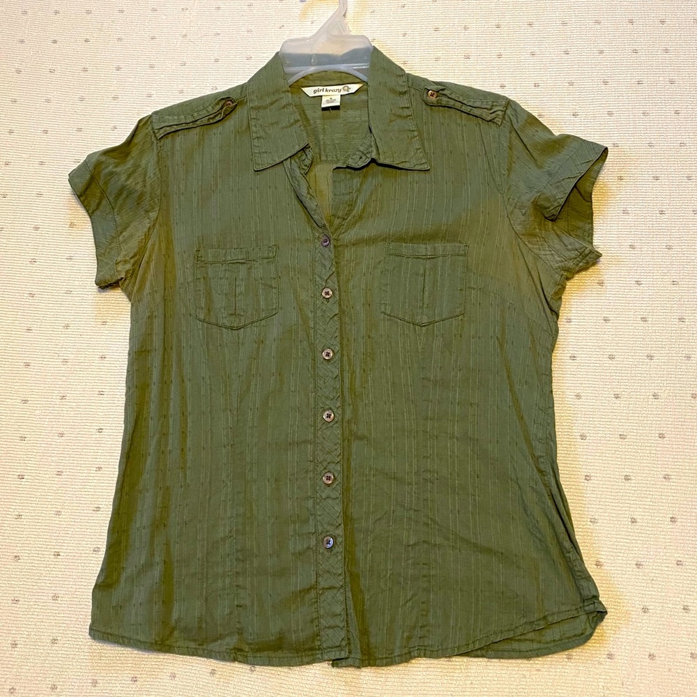 Army green lightweight Girl Krazy Blouse